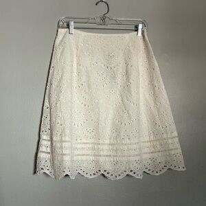 NWT Miami Cream Lace Eyelet A-Line Y2K Midi Skirt Boho Cottagecore Size M